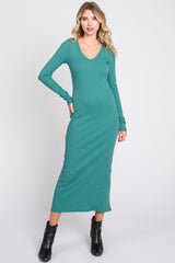 Jade Ribbed Long Sleeve Maxi Dress