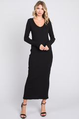 Black Ribbed Long Sleeve Maxi Dress