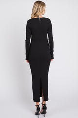 Black Ribbed Long Sleeve Maxi Dress