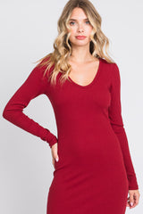 Burgundy Ribbed Long Sleeve Maxi Dress