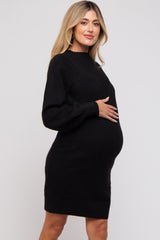 Black Chunky Knit Maternity Sweater Dress