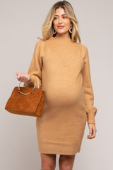 Camel Chunky Knit Maternity Sweater Dress