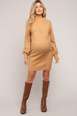 Camel Chunky Knit Maternity Sweater Dress