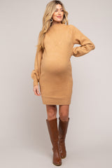 Camel Chunky Knit Maternity Sweater Dress