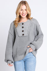 Grey Front Button Knit Maternity Sweater