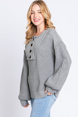 Grey Front Button Knit Sweater