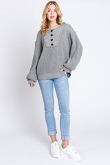 Grey Front Button Knit Sweater