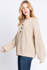 Beige Front Button Knit Sweater