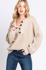 Beige Front Button Knit Sweater