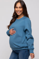 Blue Pullover Maternity Terry Crewneck