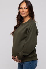 Olive Pullover Maternity Terry Crewneck