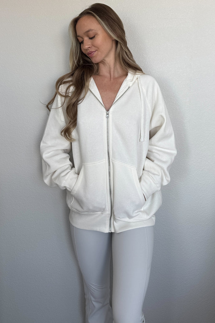Ivory Front Zipper Hooded Sweater