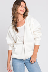 Ivory Front Zipper Hooded Maternity Sweater