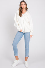 Ivory Front Zipper Hooded Sweater