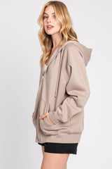 Taupe Front Zipper Hooded Sweater