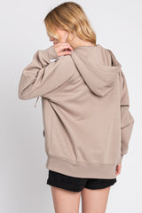 Taupe Front Zipper Hooded Sweater