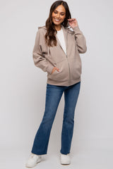 Taupe Front Zipper Hooded Maternity Sweater