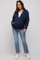 Navy Front Zipper Hooded Maternity Sweater