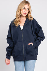 Navy Front Zipper Hooded Maternity Sweater