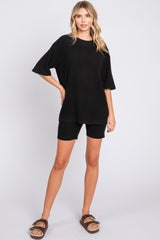 Black Ribbed Soft Short Sleeve Maternity Shorts Set