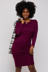 Burgundy Long Sleeve Maternity Nursing Dress