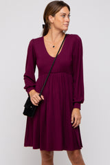 Burgundy Long Puff Sleeve Maternity Dress