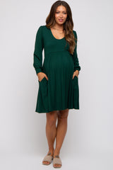 Forest Green Long Puff Sleeve Maternity Dress