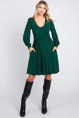 Forest Green Long Puff Sleeve Maternity Dress