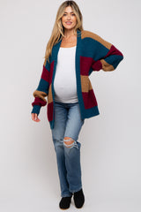 Teal Colorblock Chunky Maternity Cardigan