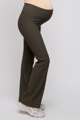 Olive Ribbed Maternity Flared Leggings