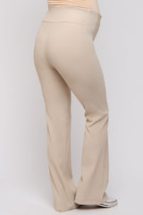 Cream Ribbed Maternity Flared Leggings