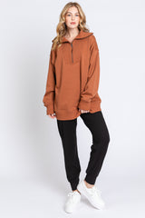 Camel High-Neck Fleece Pullover