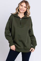 Olive High-Neck Maternity Fleece Pullover