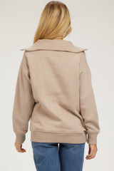 Taupe High-Neck Maternity Fleece Pullover