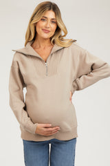 Taupe High-Neck Maternity Fleece Pullover