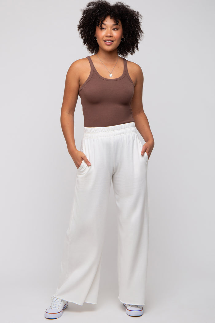 Ivory Soft Fleece Wide Leg Lounge Pants
