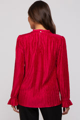 Magenta Textured Mock Neck Maternity Blouse