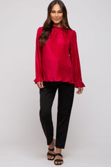 Magenta Textured Mock Neck Maternity Blouse