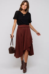 Burgundy Plaid Ruffle Midi Skirt