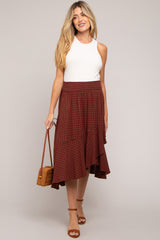 Burgundy Plaid Ruffle Maternity Midi Skirt