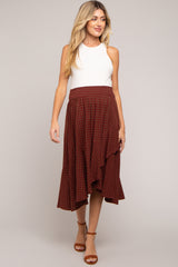 Burgundy Plaid Ruffle Maternity Midi Skirt