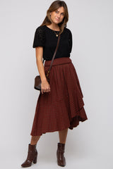 Burgundy Plaid Ruffle Maternity Midi Skirt