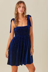 Navy Velour Sparkle Rhinestone Dress