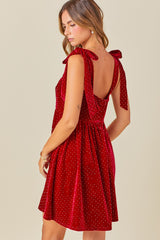 Red Velour Sparkle Rhinestone Dress