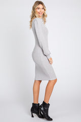 Heather Grey Ribbed Long Sleeve Mock Neck Dress