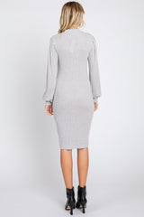 Heather Grey Ribbed Long Sleeve Mock Neck Dress