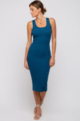 Teal Fitted Knit Maternity Midi Dress