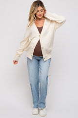 Cream Checkered Knit Button Front Maternity Cardigan