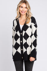 Black Argyle Soft Knit Cardigan