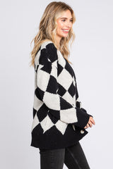 Black Argyle Soft Knit Cardigan